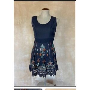 Mur Mur Anthropologie Blue Mini Dress Aztec Embroidery S